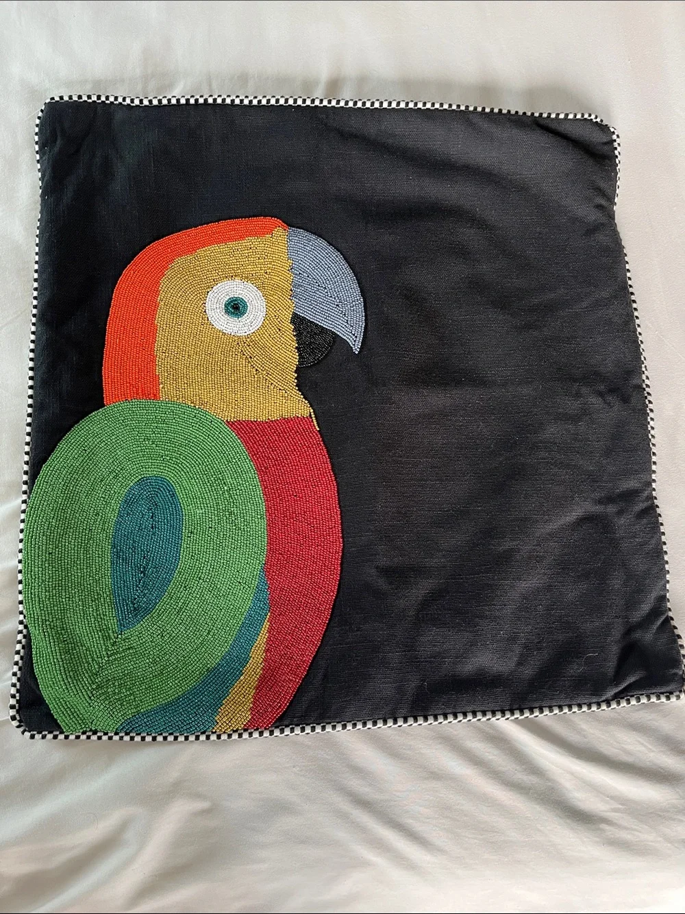 Mackenzie Childs parrot pillow sham beaded multicolor embellished bird cotton